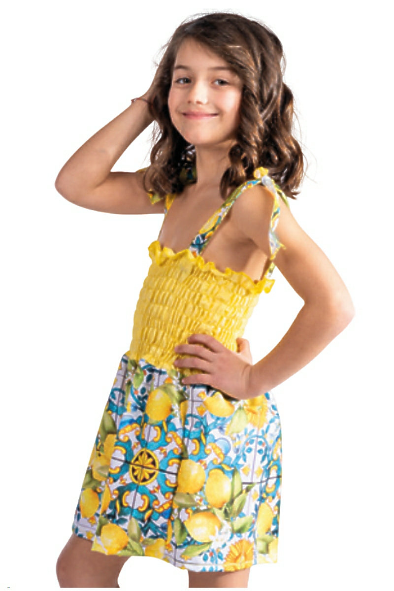 The Bambina Lemon Majolica Dress - Made in Italy 12/14Y