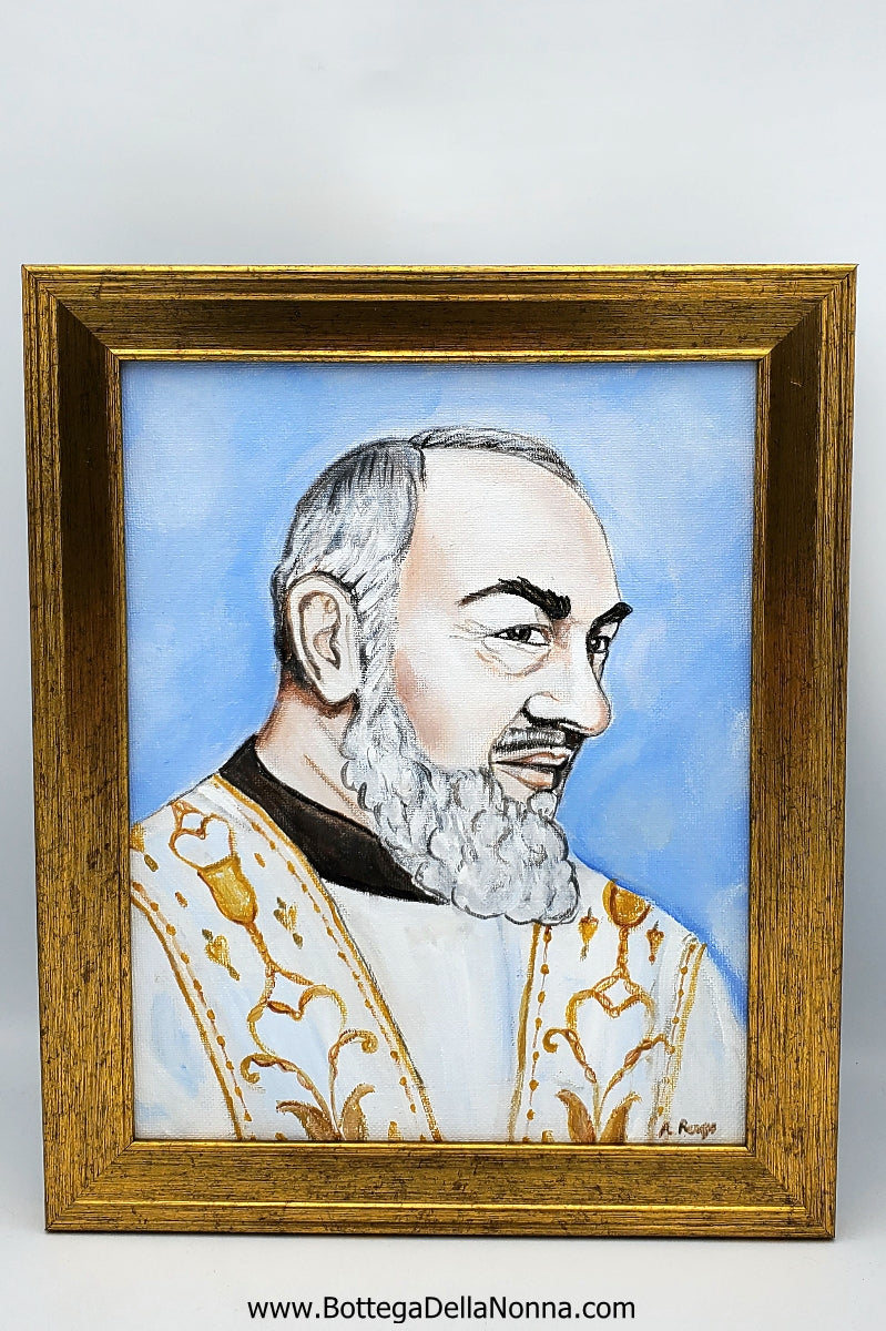 Handpainted Santo Pio portrait by Angela Rago