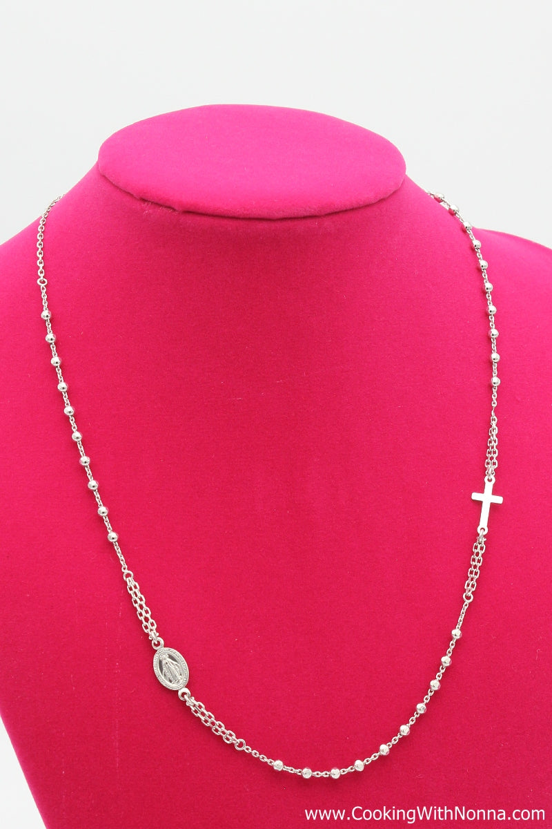 Ave Maria Silver Rosary Necklace - White Gold Plated – La Bottega