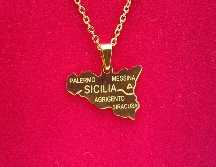 Sicily Map Necklace - Gold - Stainless Steel
