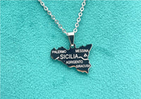 Sicily Map Necklace - White - Stainless Steel