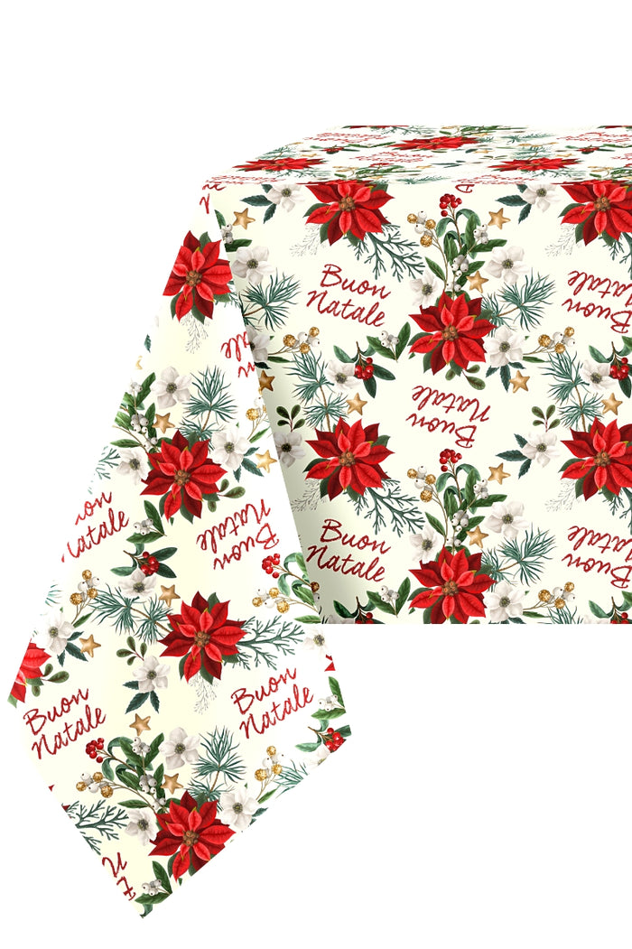 The Buon Natale Poinsettia Tablecloth  - Made in Italy