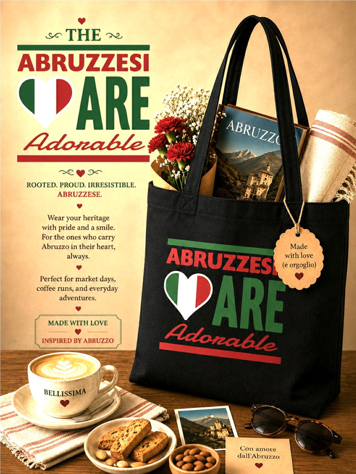 Black tote bag with 'Abruzzesi Are Adorable' 