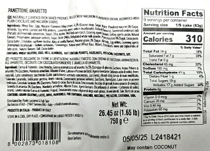 Panettone with Amaretto  Cream - Chiostro di Saronno - 750 Gr