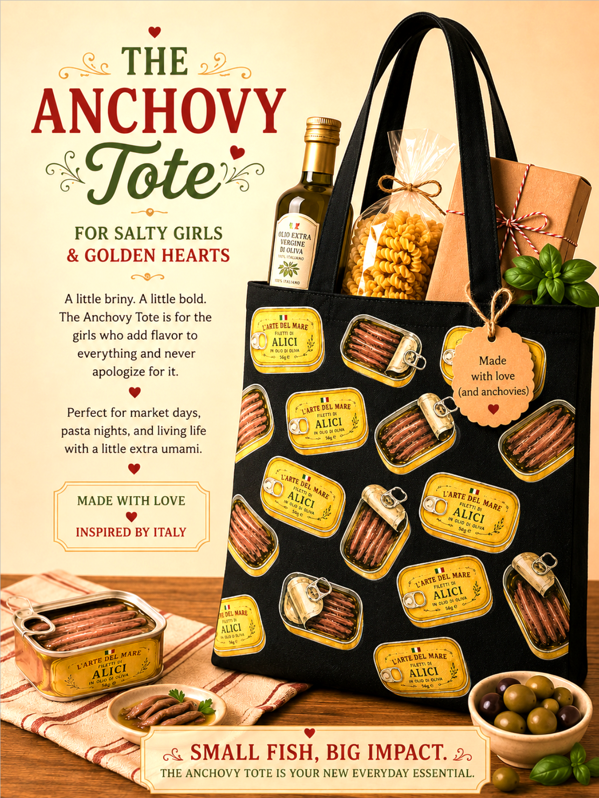 anchovy tote bag black