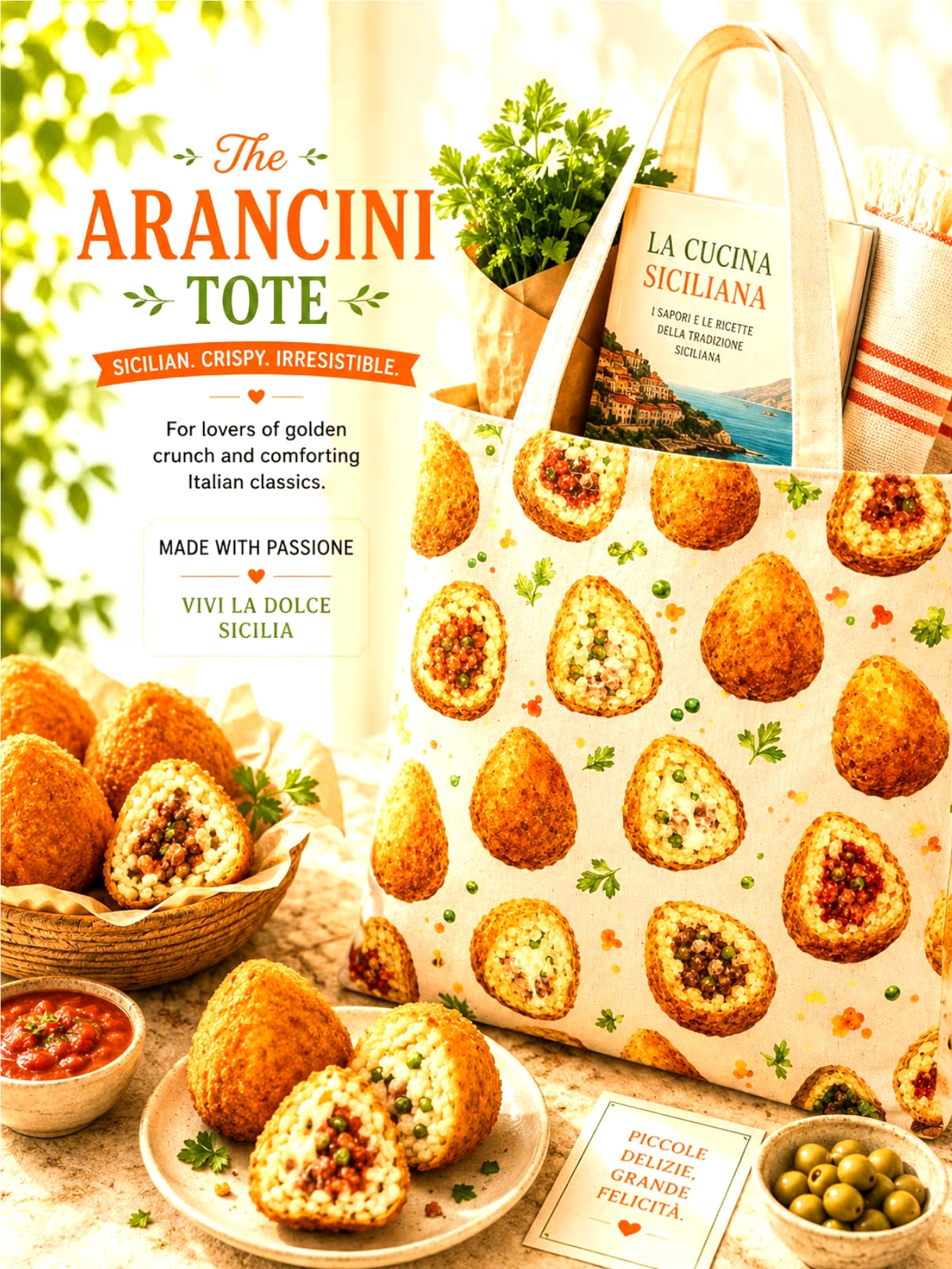 sicilian arancine tote bag