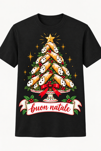 Black T-shirt mockup with cannoli tree artwork