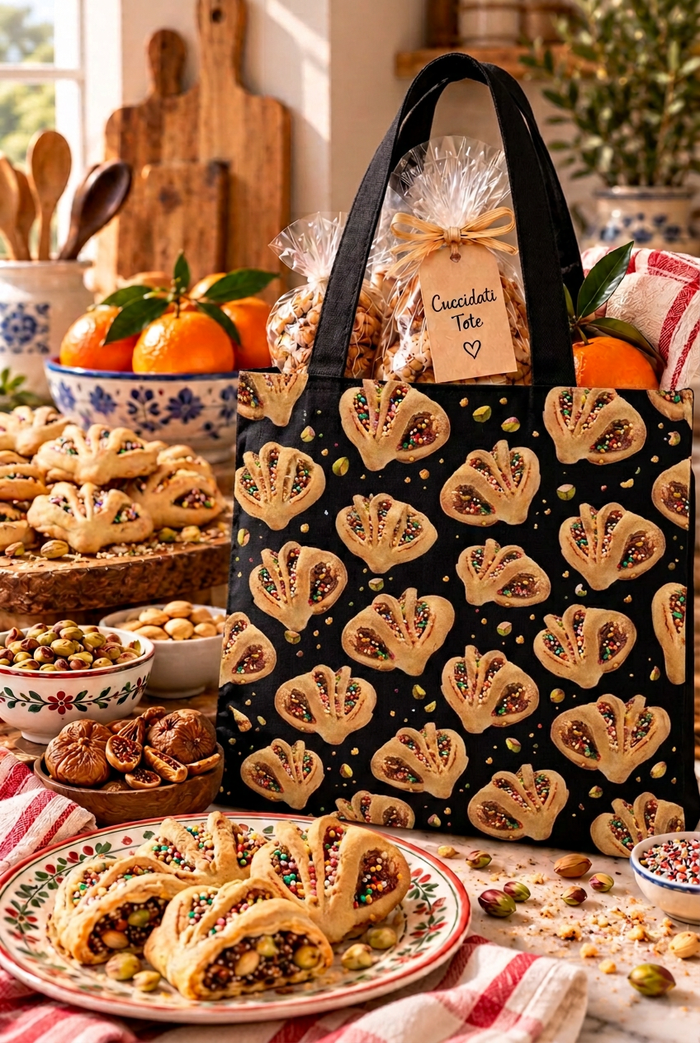 Black tote with scattered cookie crumbs restored