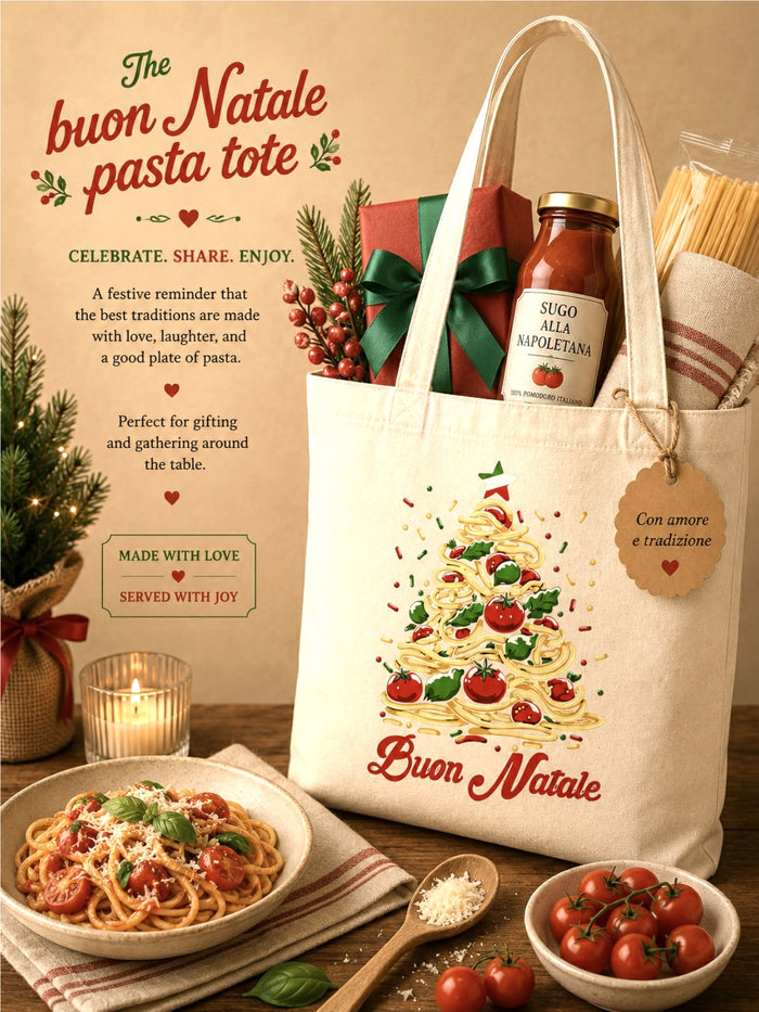 buon natale pasta tote bag