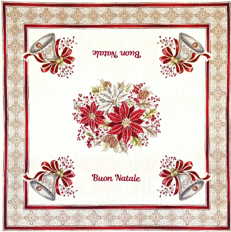 The Buon Natale - Poinsettia Center Tablecloth - 35" x 35" - Made in Italy