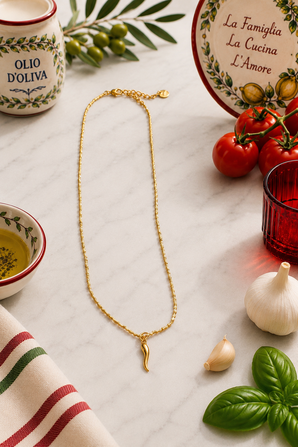 Yellow gold plated necklace with lucky horn made in Italy