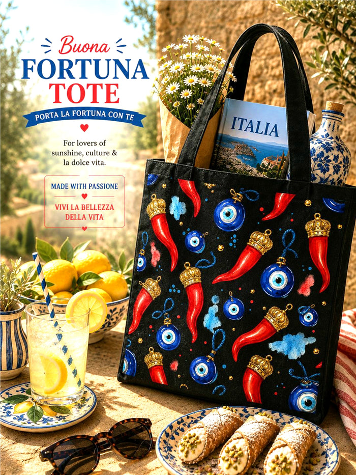 buona fortuna good luck shopping tot bag