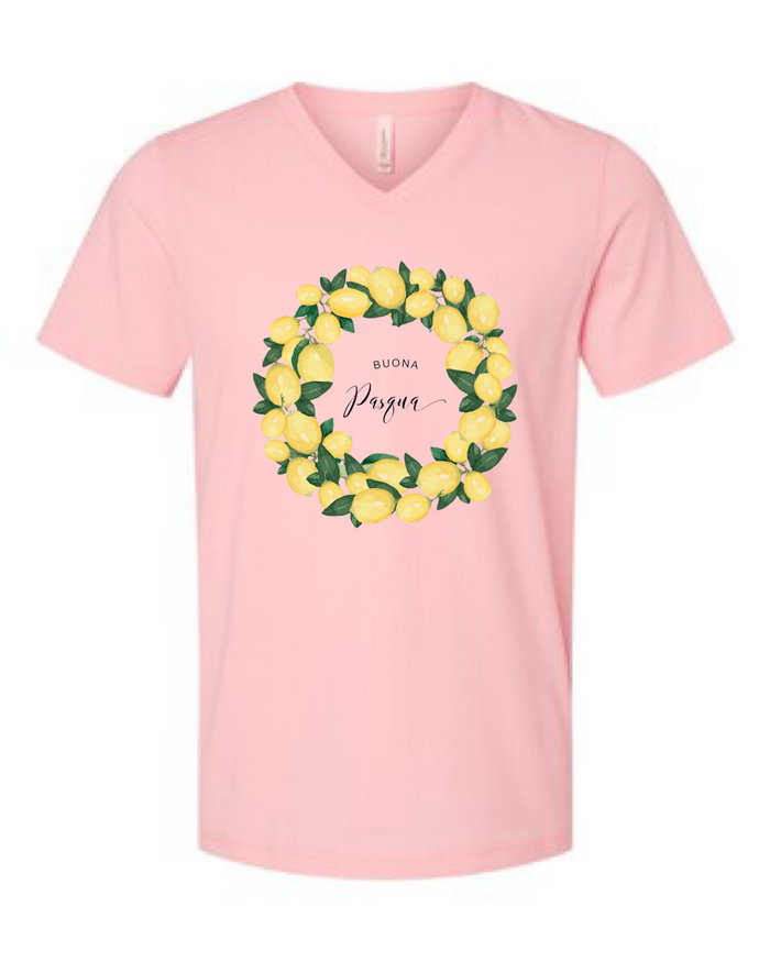 Buona Pasqua Lemon Wreath V-Neck Tee - Unisex