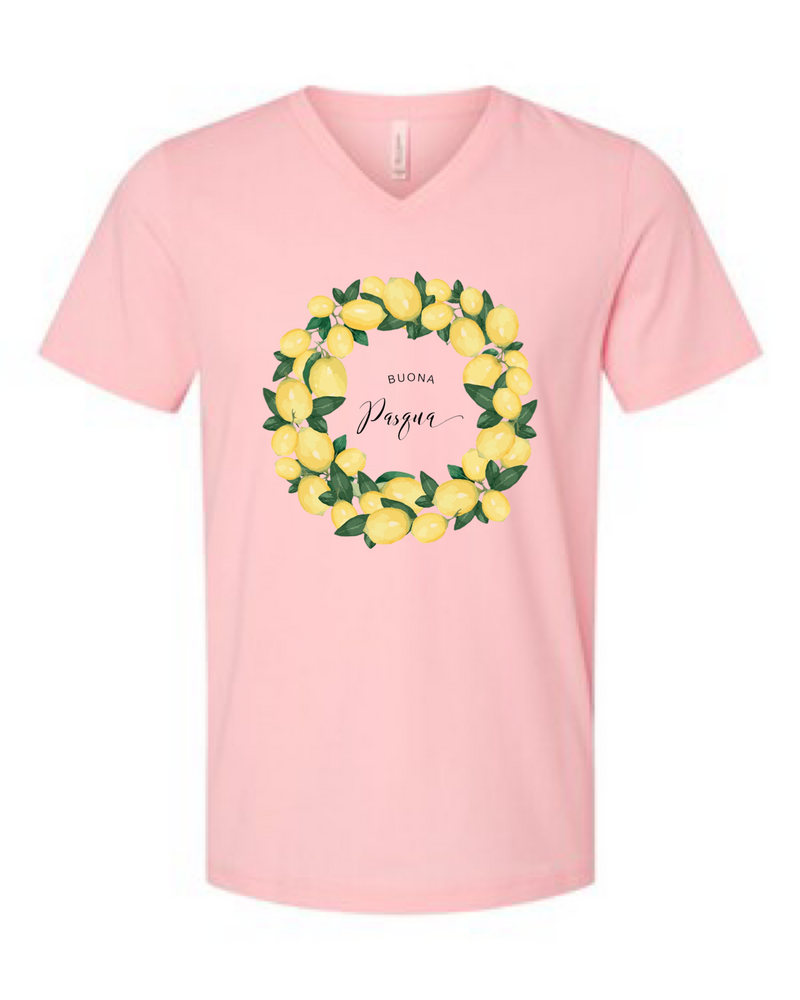 Buona Pasqua Lemon Wreath V-Neck Tee - Unisex