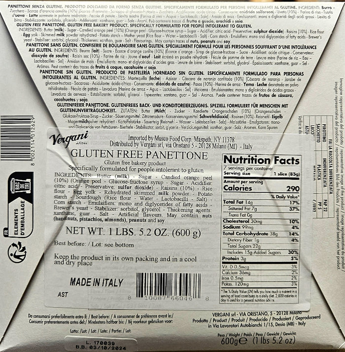 Gluten Free Panettone Classico by Vergani