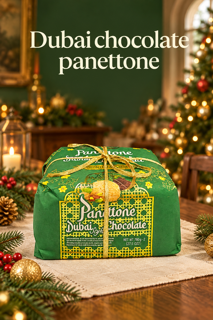 Dubai chocolate panettone Christmas photo with its headline retained