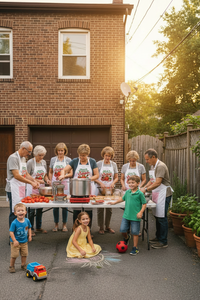 Family sauce day with children playing nearby