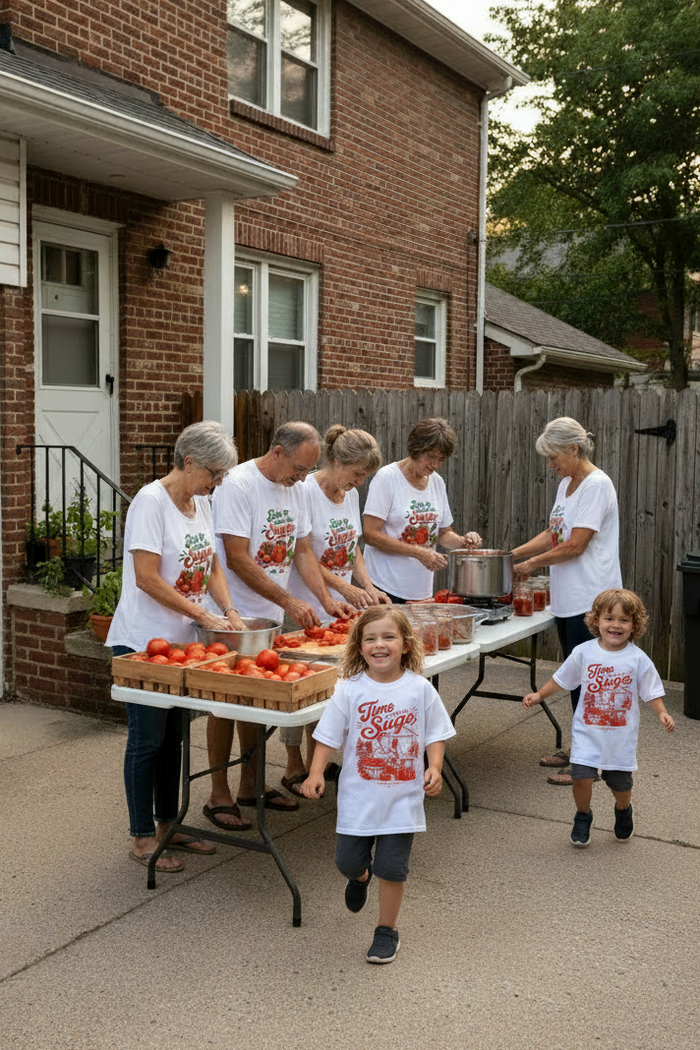 Family sauce day with two children playing