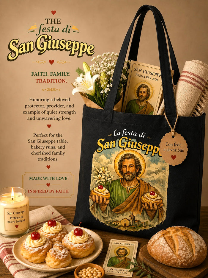 Black tote bag with Saint Joseph 