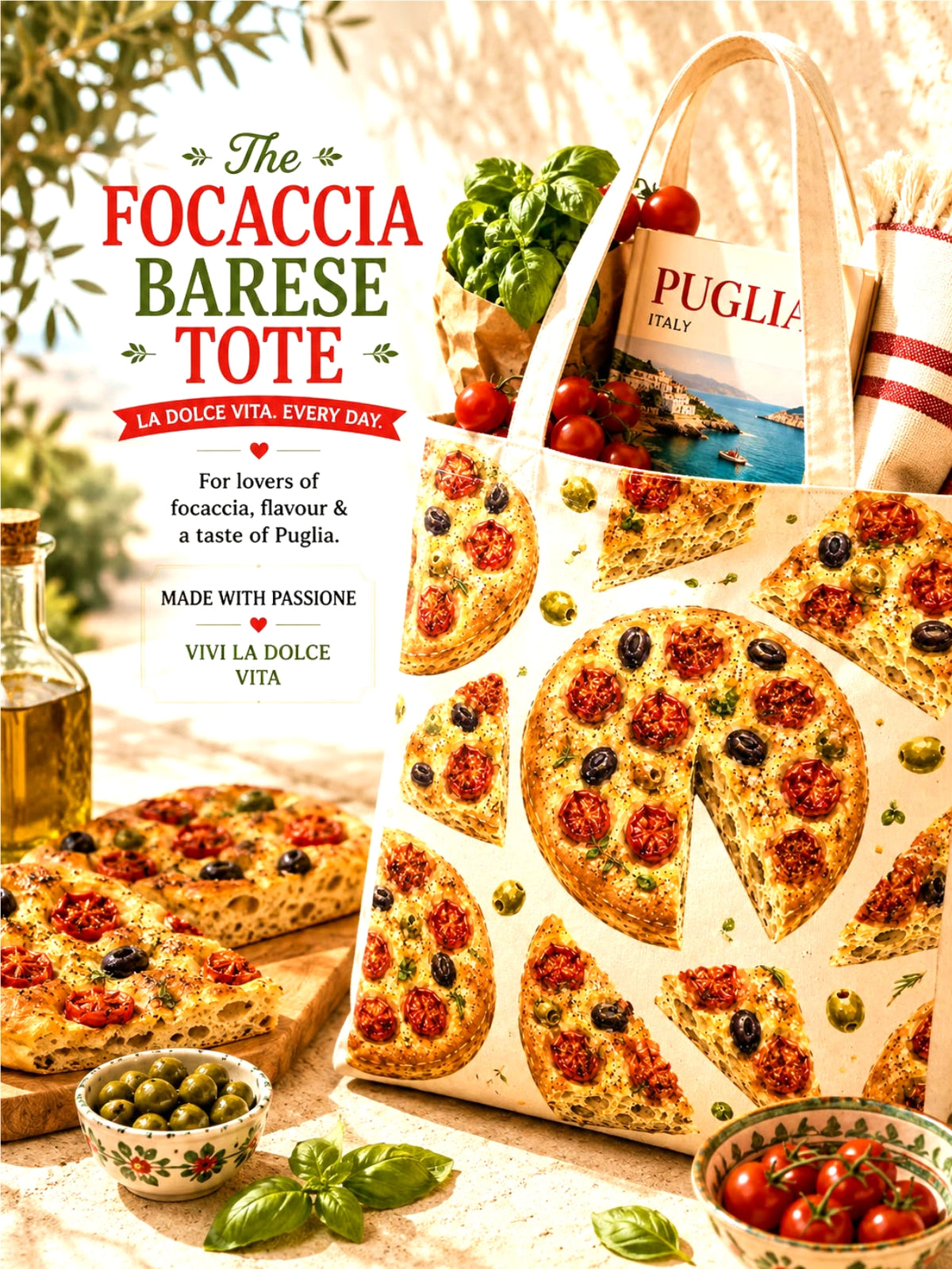 focaccia barese shopping tote bag beige