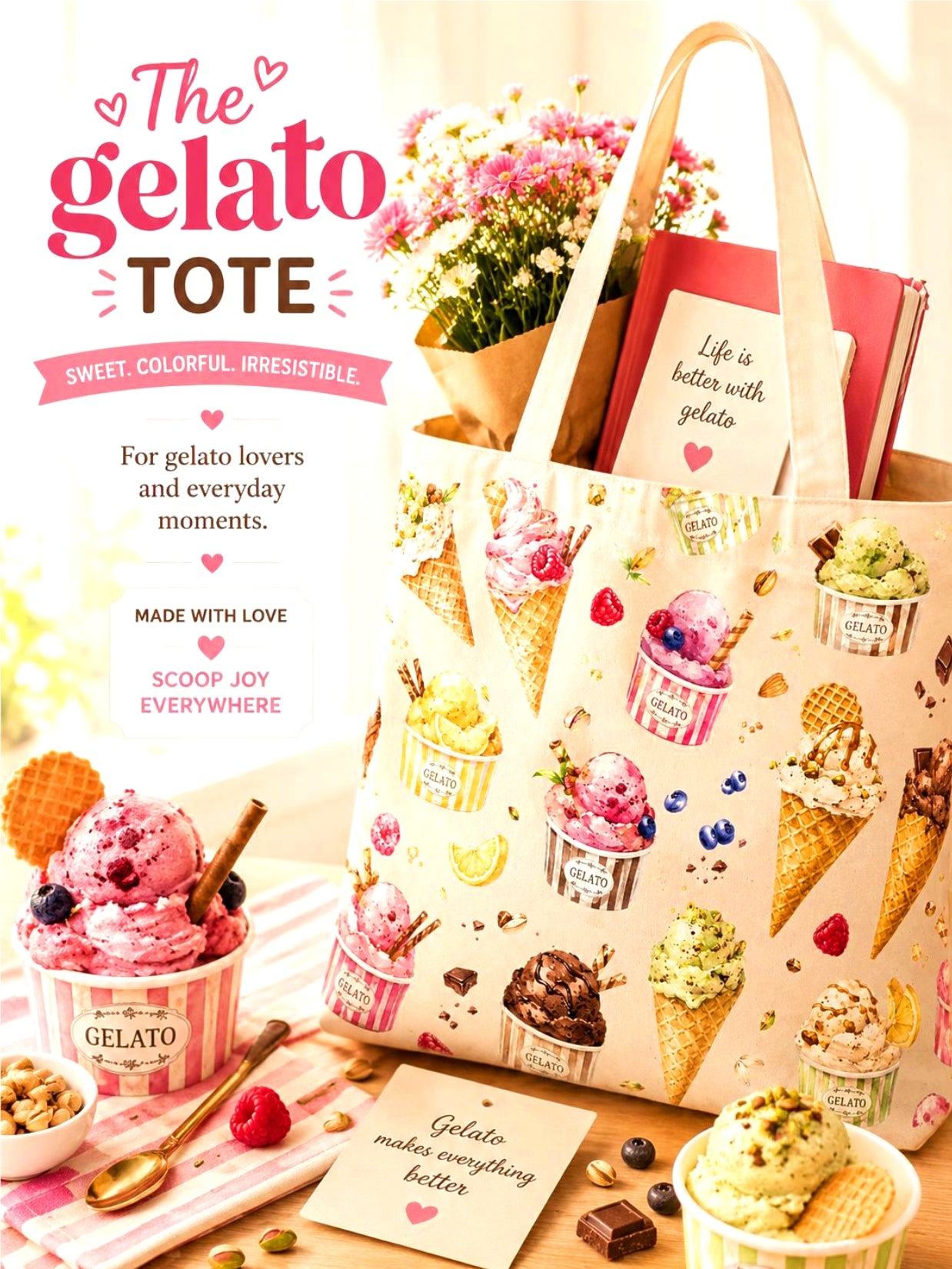 The Gelato Tote – Italian Gelato Canvas Tote Bag | La Bottega