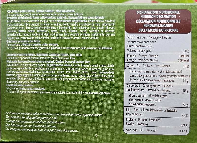 Colomba with Raisins - Gluten Free - Lactose Free