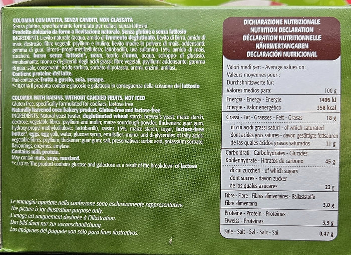 Colomba with Raisins - Gluten Free - Lactose Free
