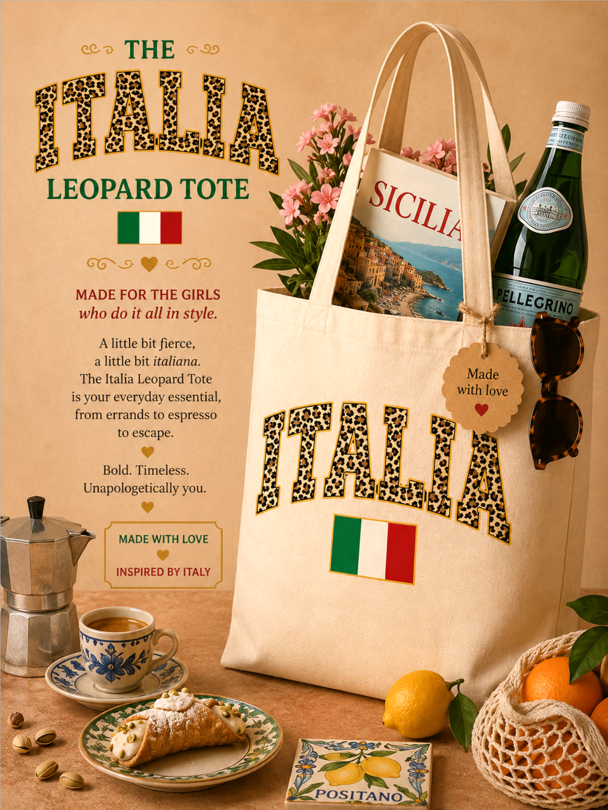 Italia Leopard  Print Tote