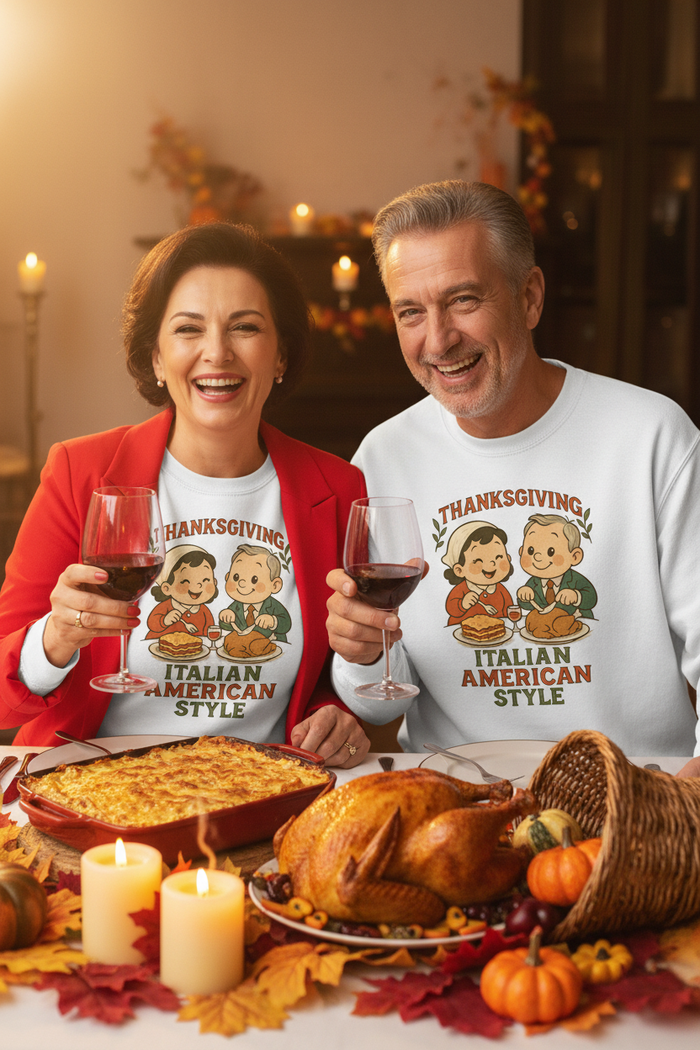 Italian-American Thanksgiving Sweatshirt - Couple Lifestyle Photo