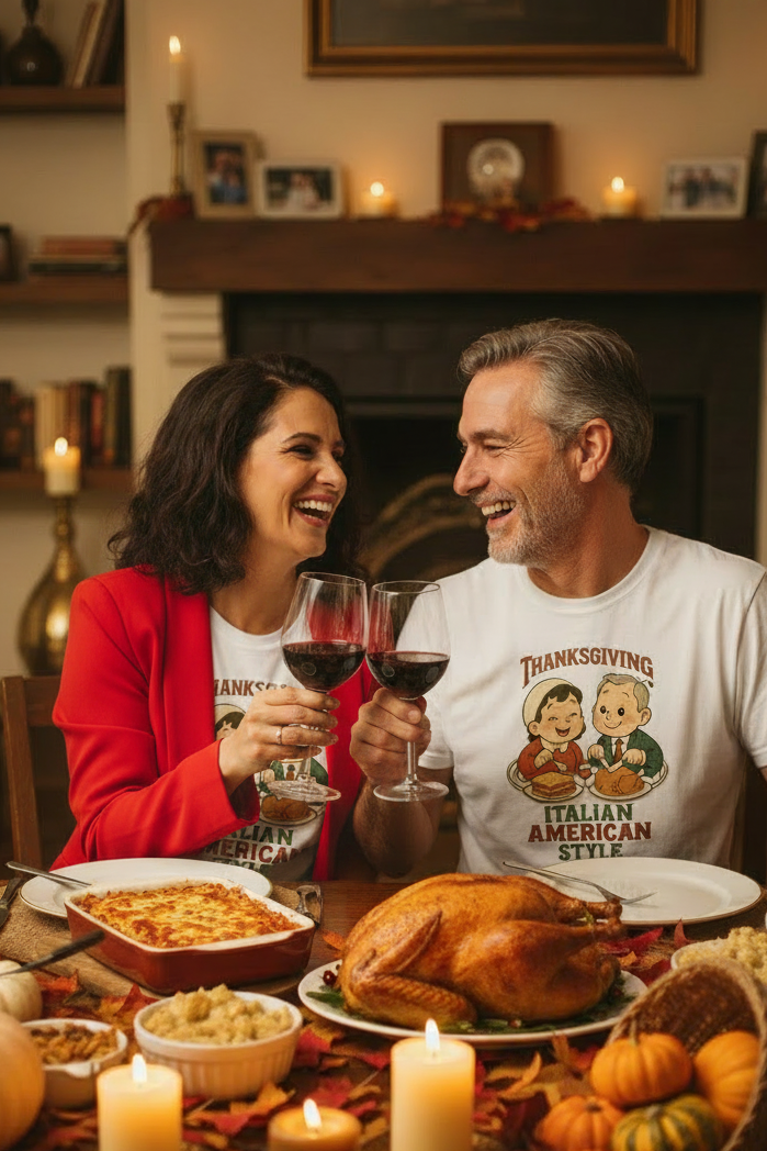 Italian-American Thanksgiving Tee - Woman with Jacket