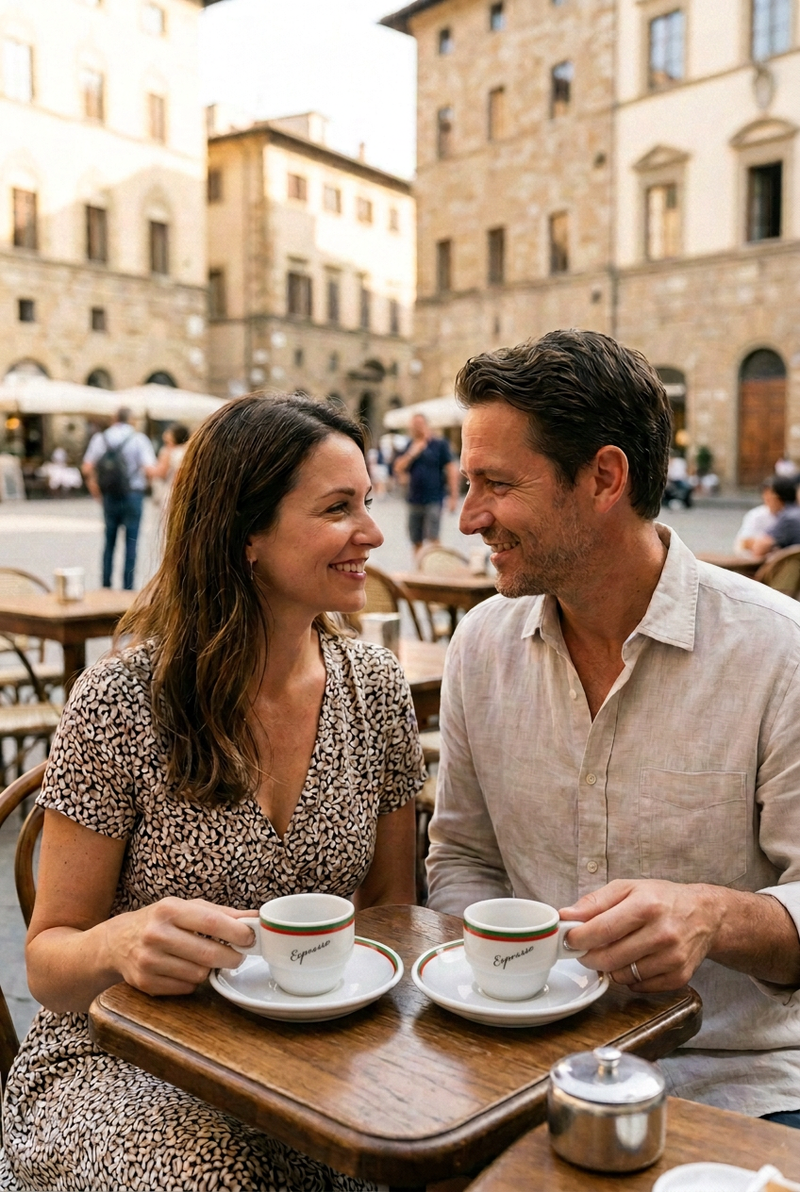 Italian café couple with petite espresso cups