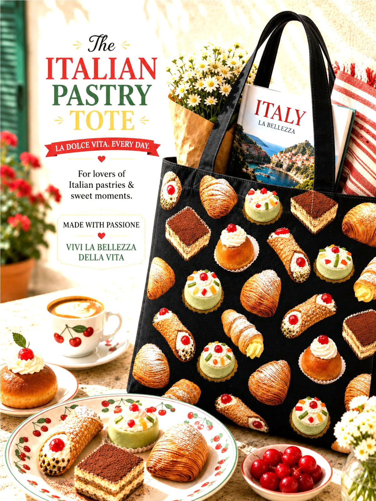 italian pastry tote bag