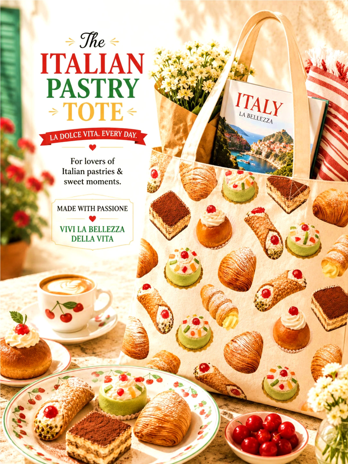 italian pastry tote bag