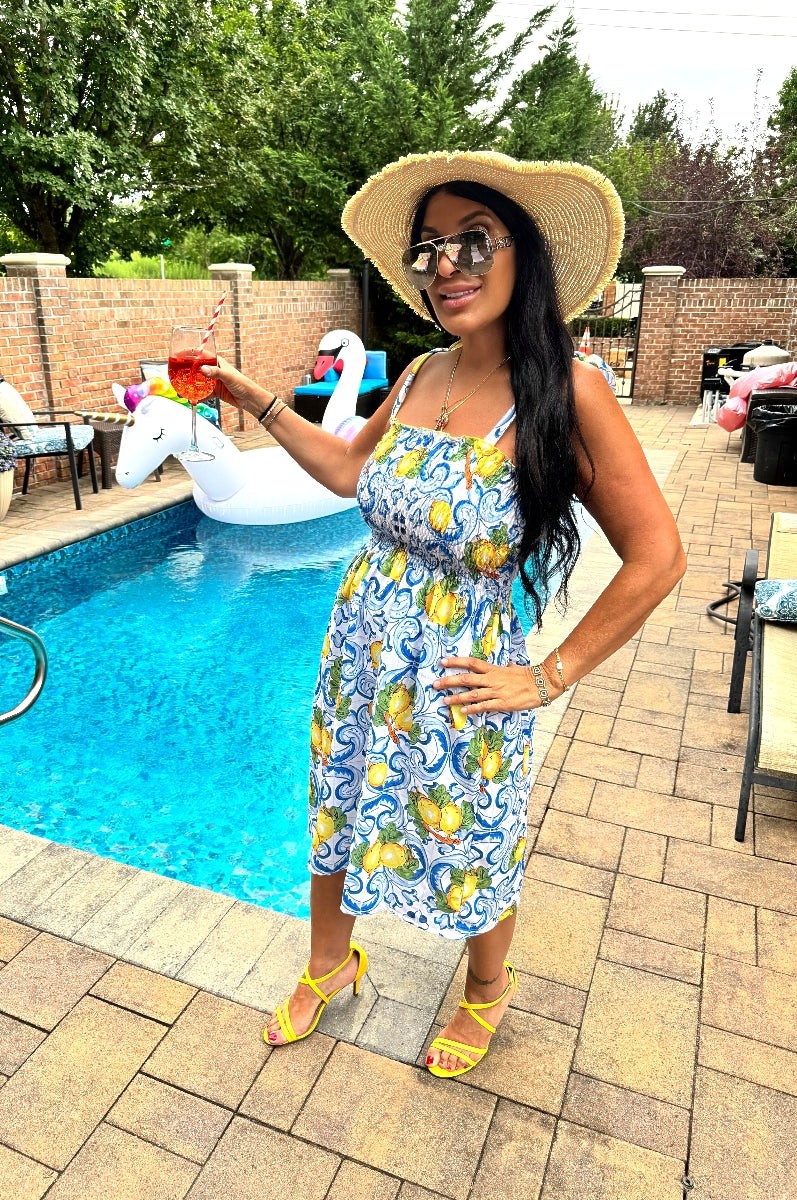 Lemon Majolica Smocked Dress - Made in Italy