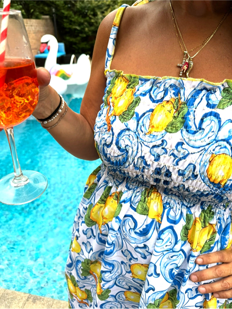 Lemon Majolica Smocked Dress - Made in Italy
