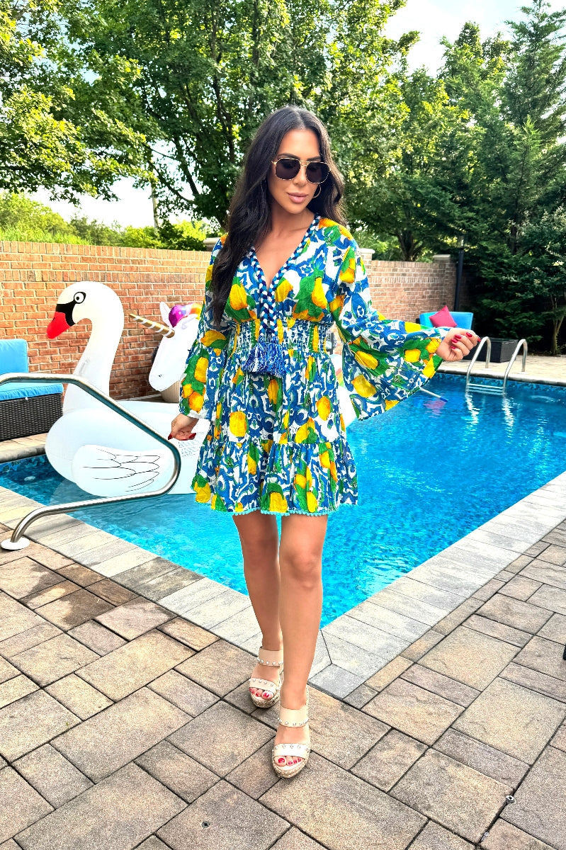 Lemon Spritz Peasant Dress