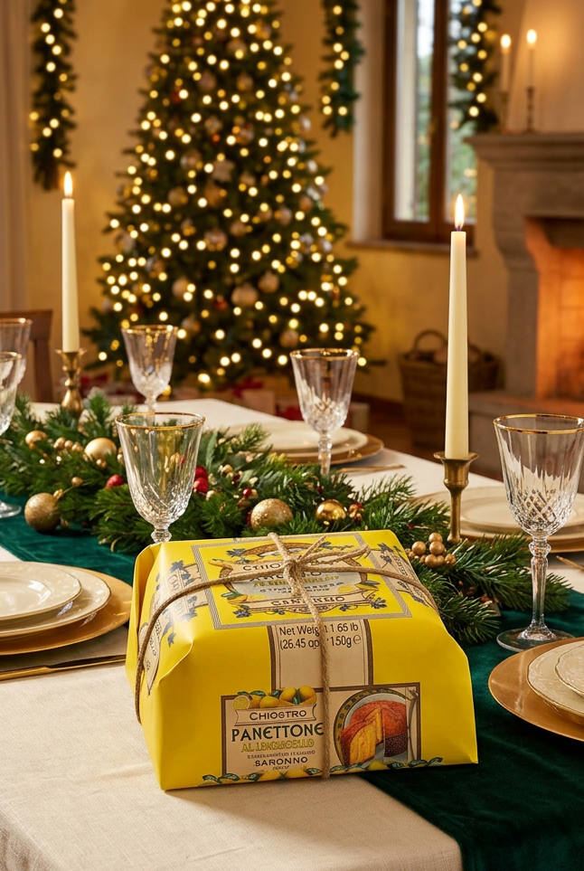 Limoncello panettone on a festive Christmas dining table