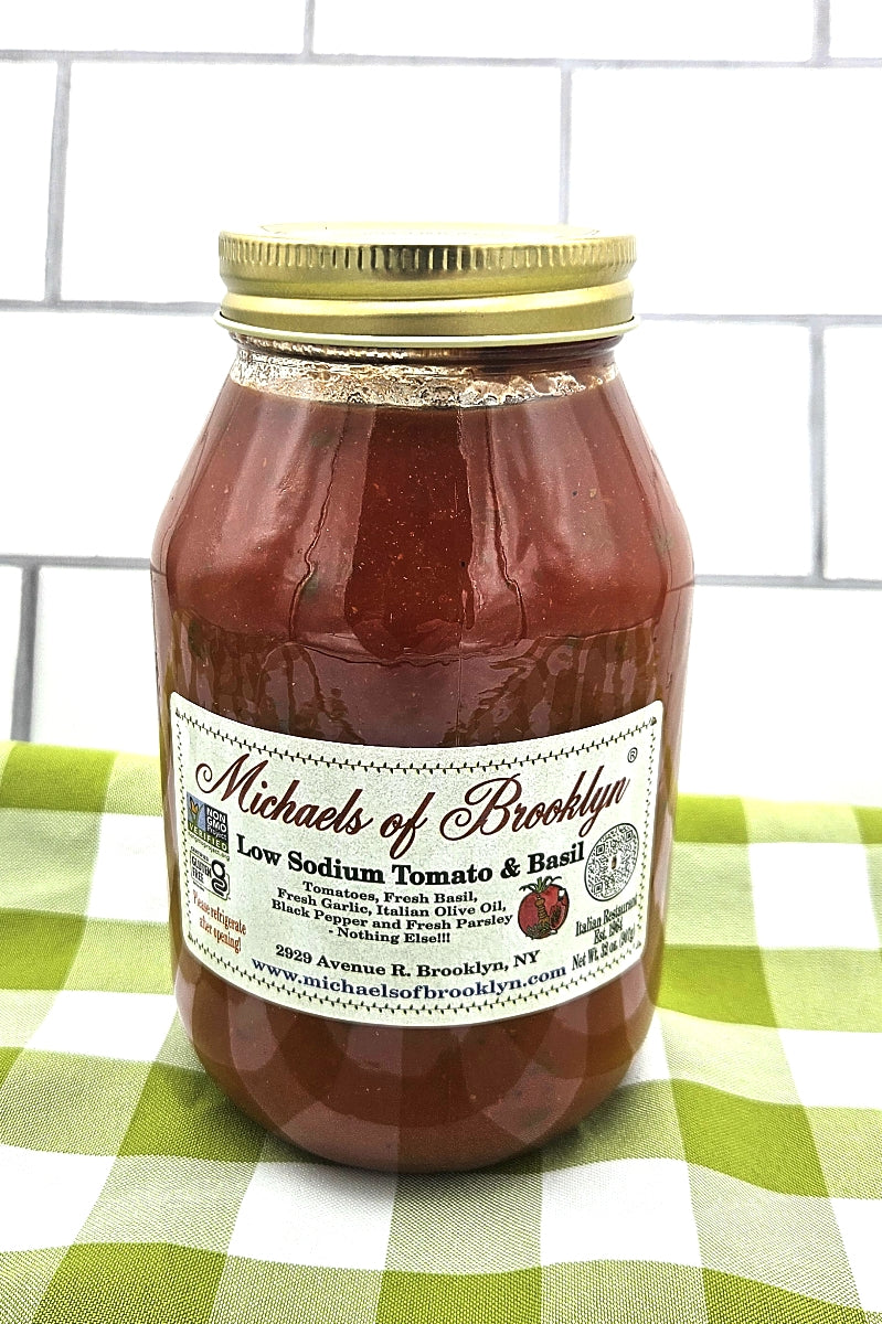 Jar of Michaels of Brooklyn tomato basil sauce 
