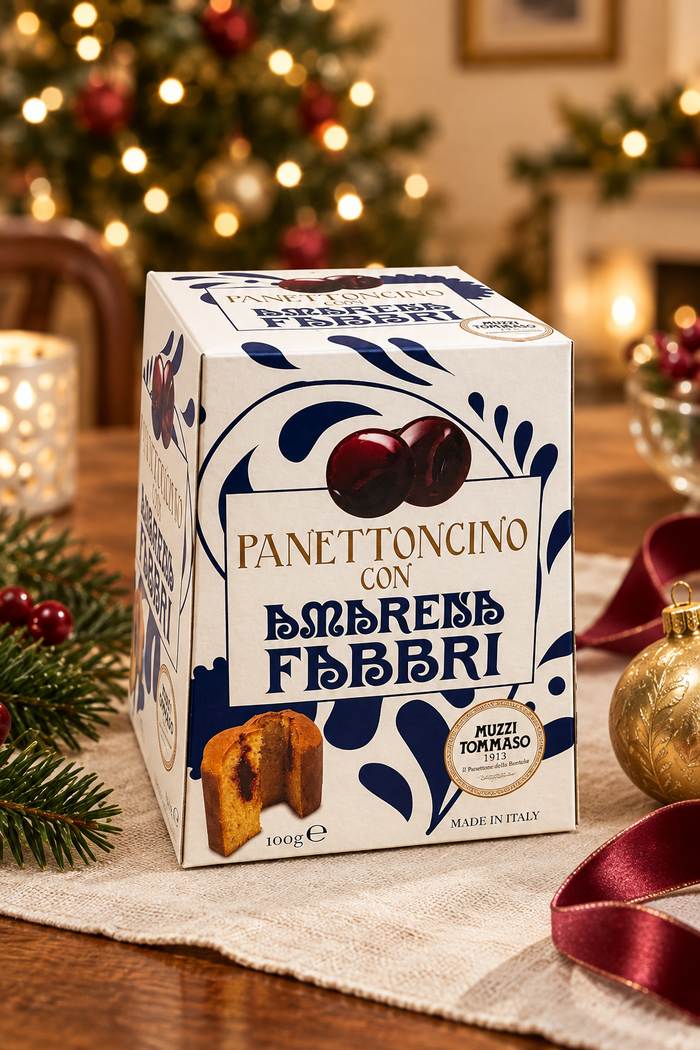 Mini Panettone Amarena Fabbri in a festive Christmas setting