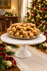 Nonna’s Struffoli in a Christmas dining-table setting