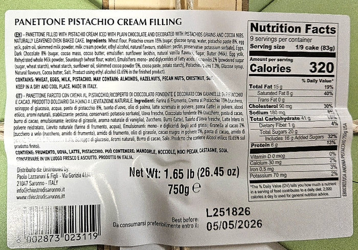 Panettone with Pistachio  Cream - Chiostro di Saronno - 750 Gr