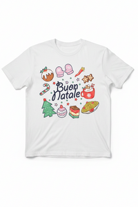 Plain white T-shirt with the Buon Natale logo