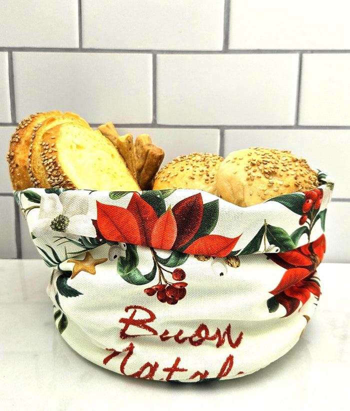 The Buon Natale Poinsettia Bread Basket - Made in Italy