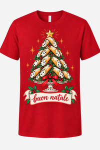 Red T-shirt mockup with cannoli tree artwork