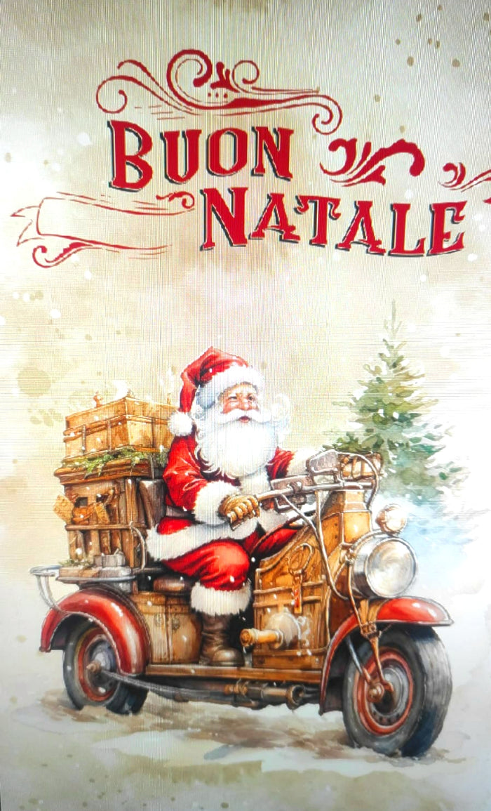 Buon Natale Santa on Scooter  - Dish Towel  - Made in Italy