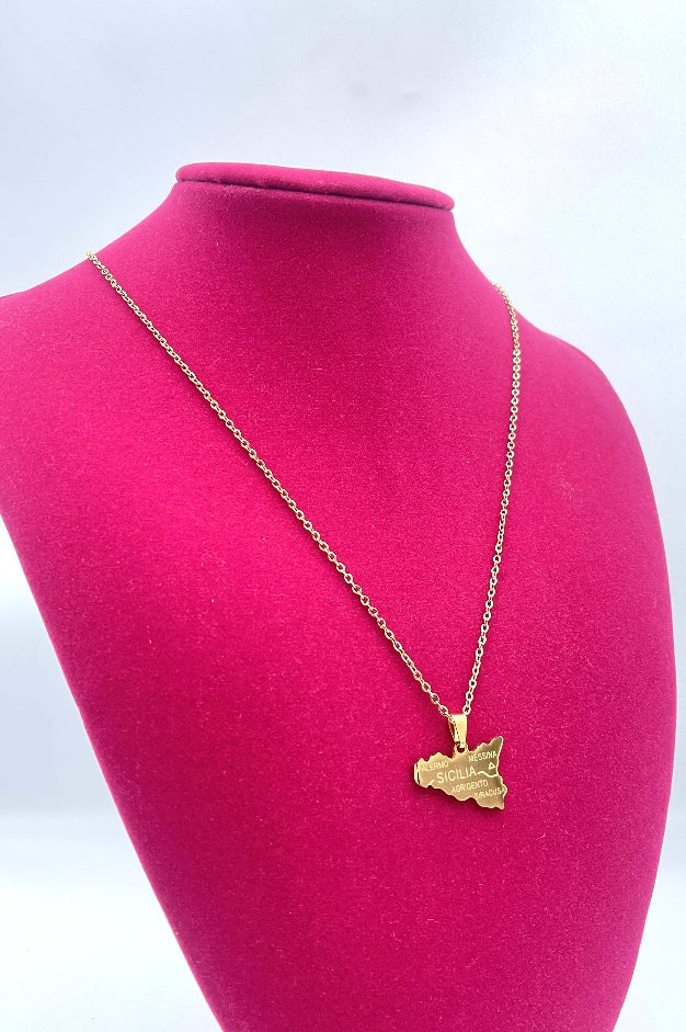 Sicily Map Necklace - Gold - Stainless Steel