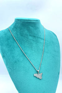 Sicily Map Necklace - White - Stainless Steel