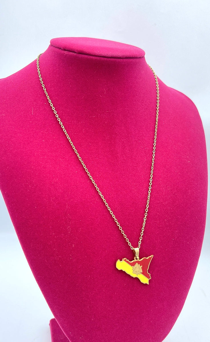 Sicily Trinacria-Map Necklace - Gold - Stainless Steel