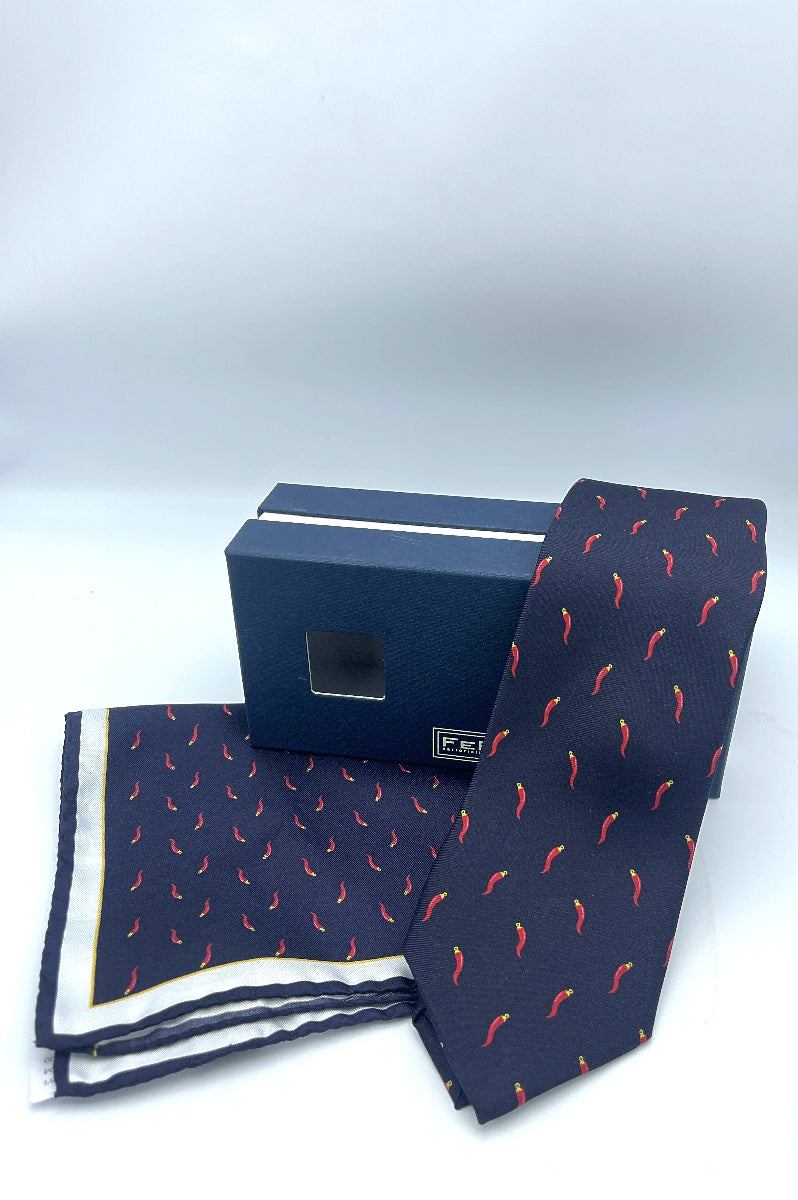 Cornicello Silk Tie  and Pocket Square Set - Made in Italy