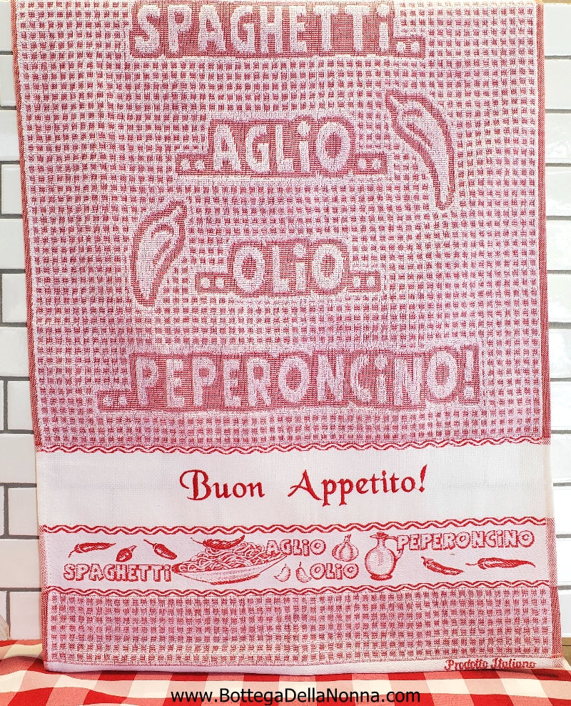 FREE Spaghetti, Aglio e Olio - Dish Towel - Made in Italy - Red